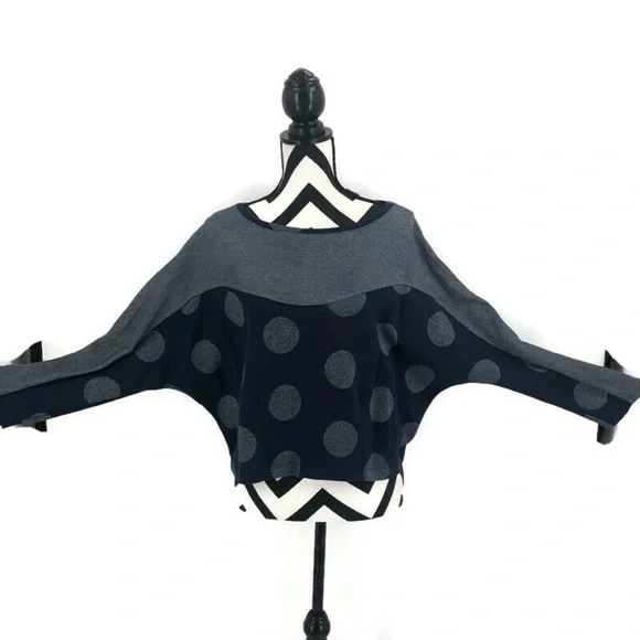 Anthropologie 9 H15 Stcl Navy Metallic Dot Top XL - Picture 4 of 8